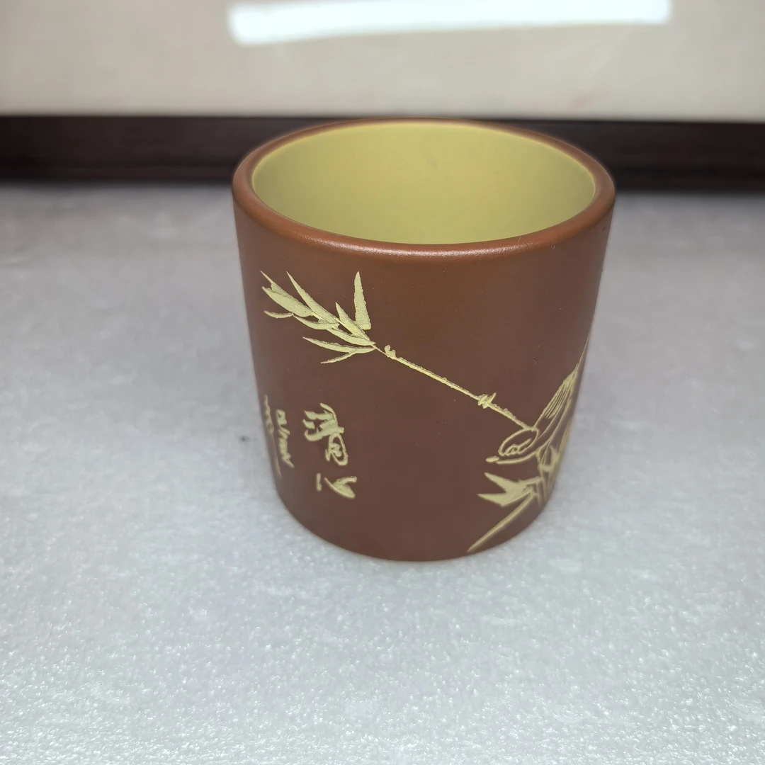 【沈兴泉】宜兴原矿紫砂直立杯黄龙山段泥朱泥国工大师全手工主人杯