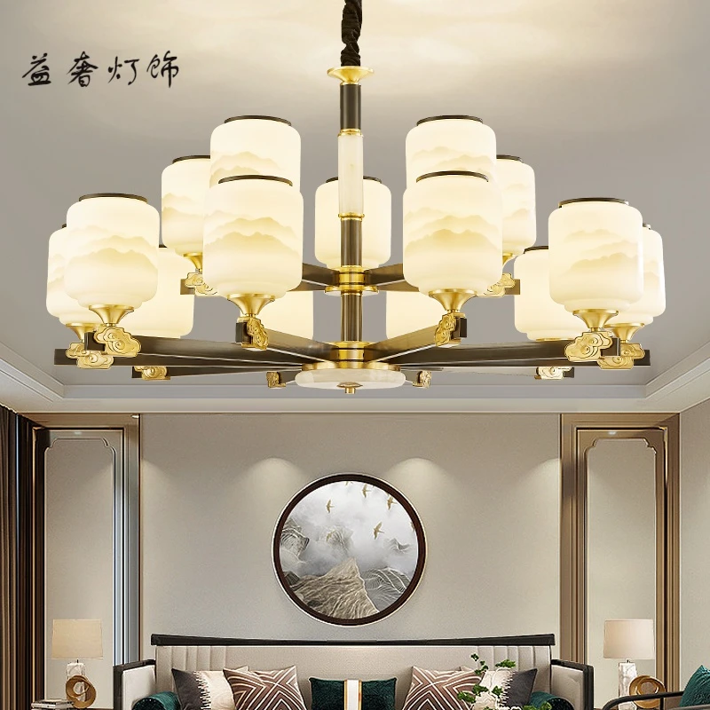 新中式全铜客厅吊灯2022年新款中国风家用大气别墅餐厅书房灯具饰
