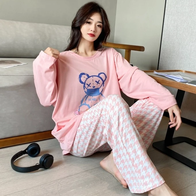 婴儿棉2023新款大码睡衣女胖mm200斤家居服长袖长裤宽松两件套
