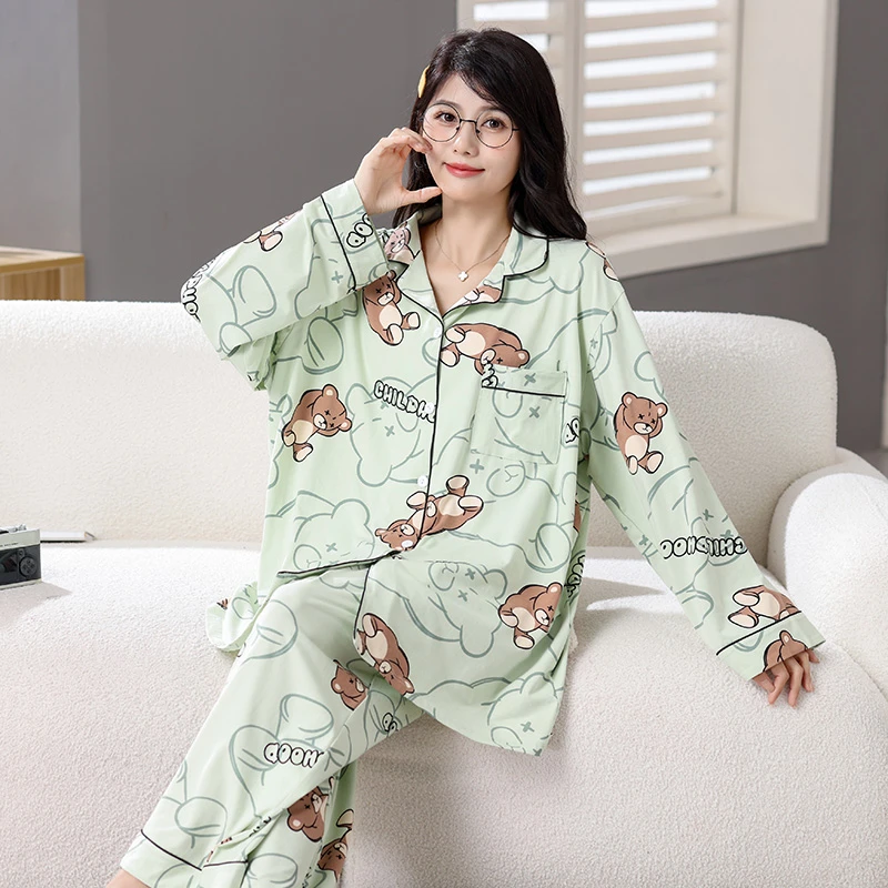 睡衣女款爆款2024新款长袖长裤胖mm200-300斤薄款家居服女可外穿