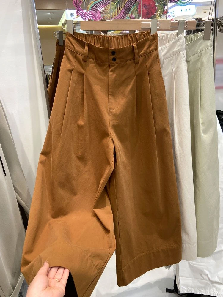 韩系高腰阔腿裤女春季新款百搭直筒宽松工装裤直筒裤小个子休闲裤