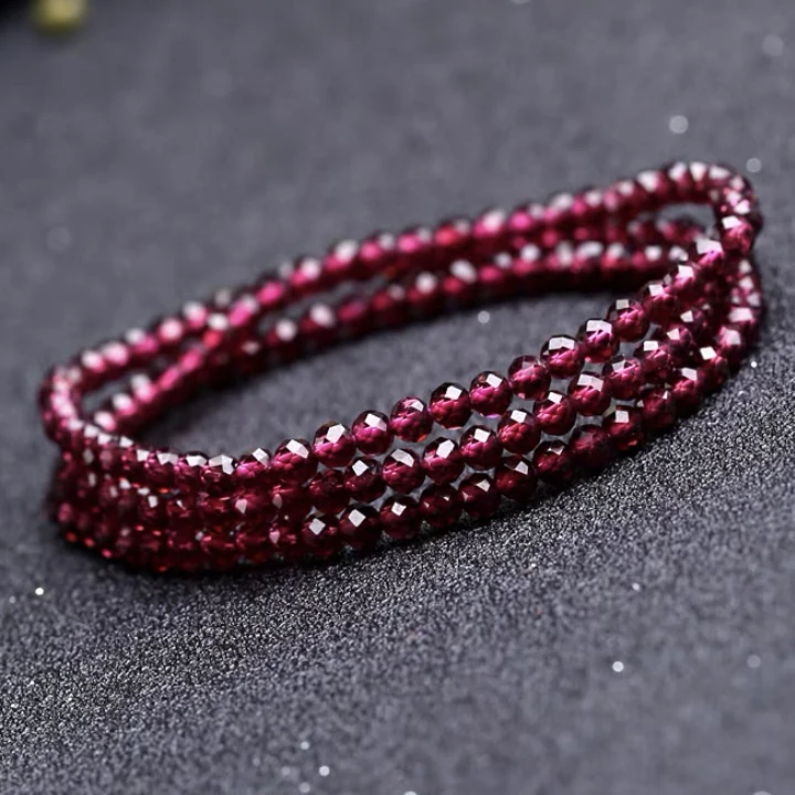 天然石榴石多圈手工手串钻切割面3.5mm手链女朋友珠宝首饰礼物
