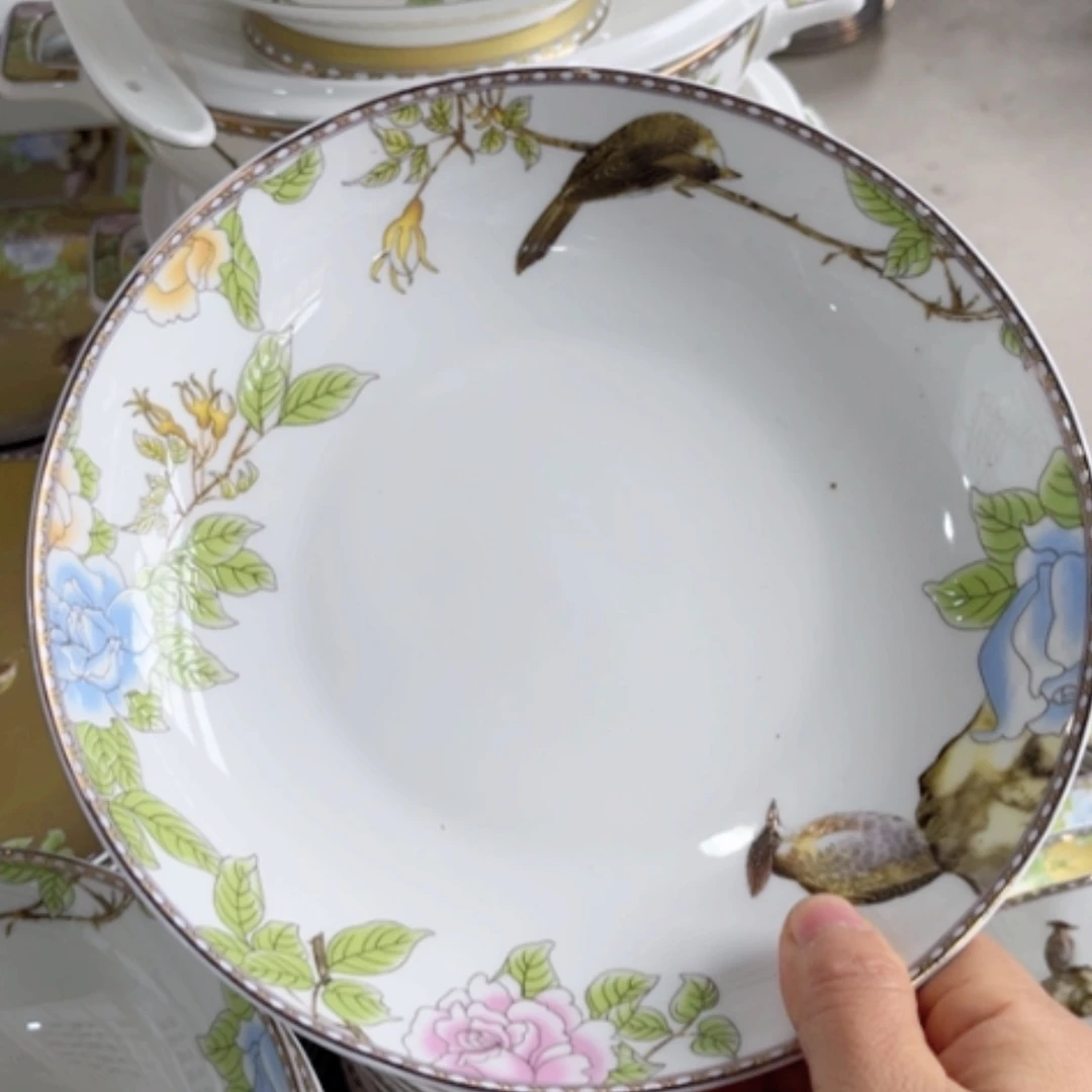 【闪购商品】陶瓷盘琴瑟和鸣深盘2个瑕疵八寸