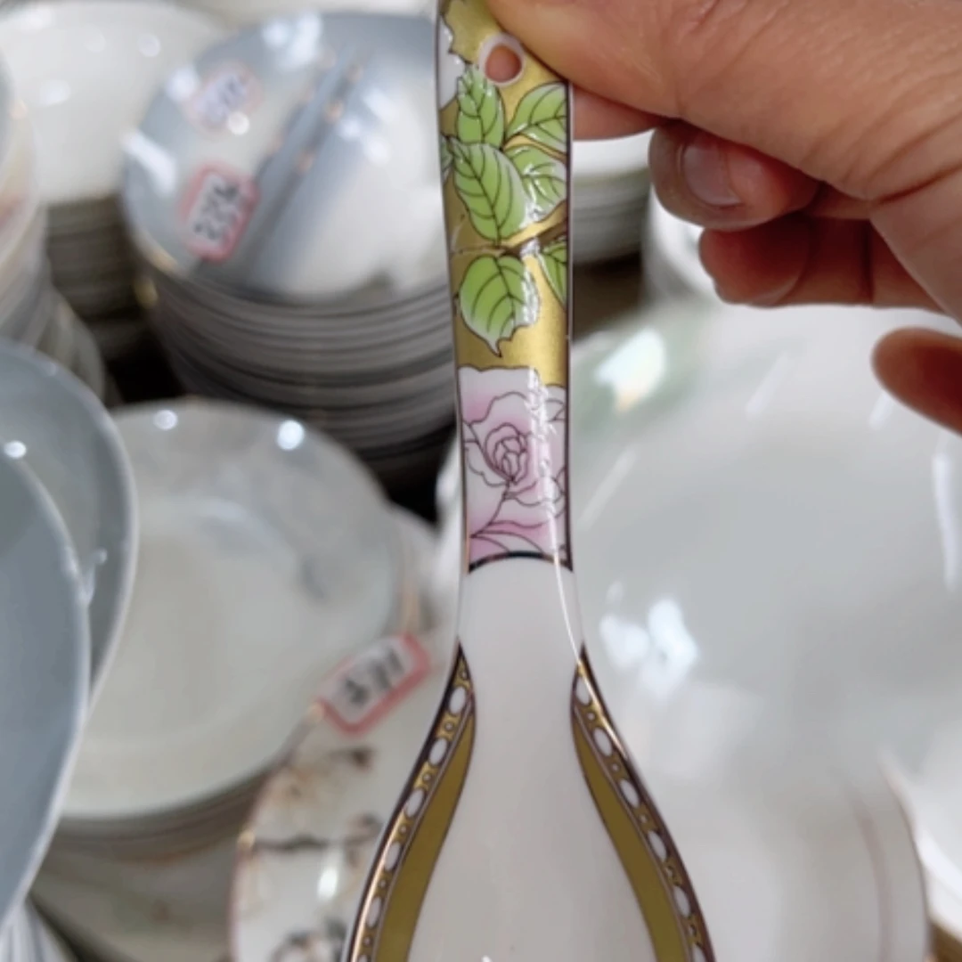 【闪购商品】陶瓷盘琴瑟和鸣小勺10个瑕疵