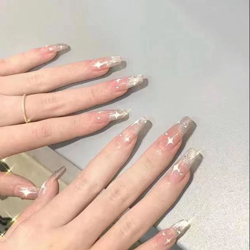 NAIYOUZHU【星光猫眼】手工穿戴甲中长美甲猫眼法式假指甲