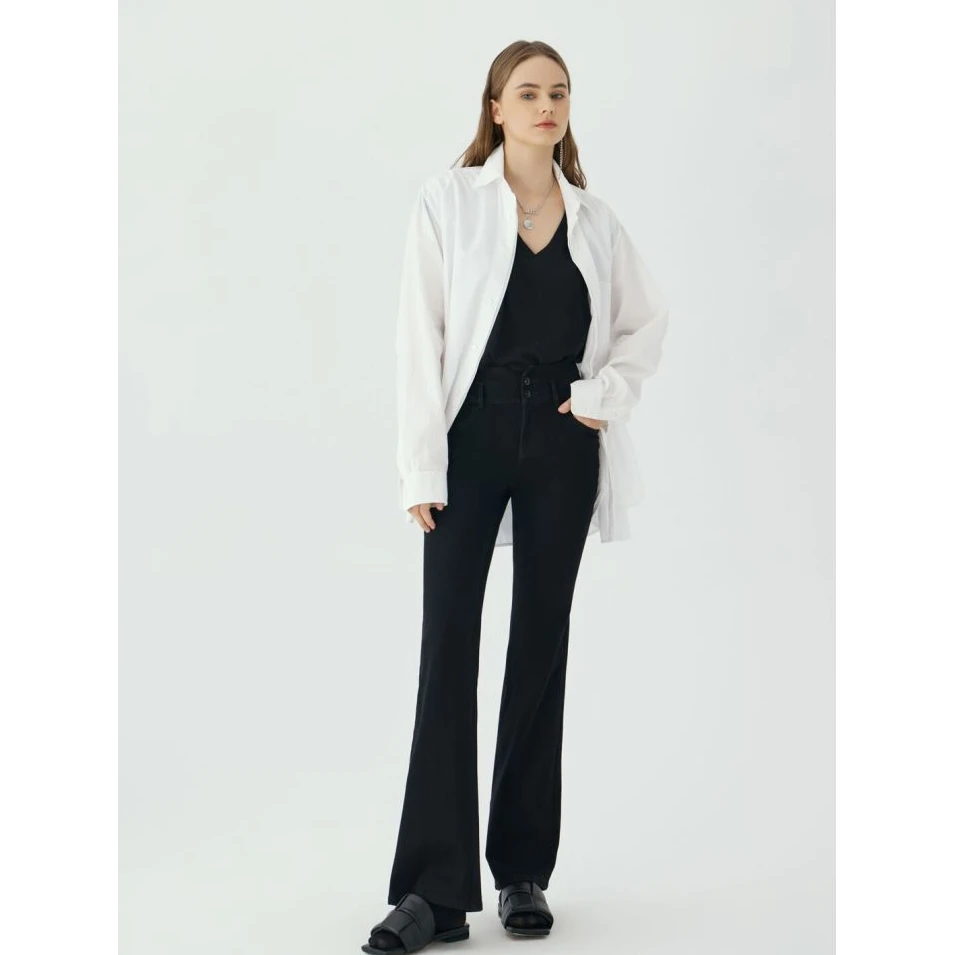 质社原创设计弹力双扣提臀显瘦喇叭牛仔裤ZS011