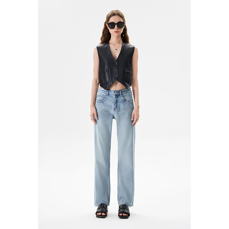 质社原创设计时尚复古显瘦休闲双色无弹直筒裤L001-&L001-2