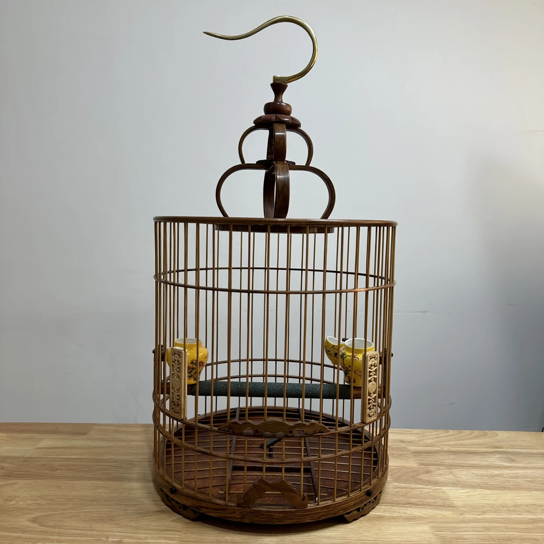 精品高档画眉笼直径32cm大叶黄花梨画眉笼（雕刻带顶蓬大空间款）