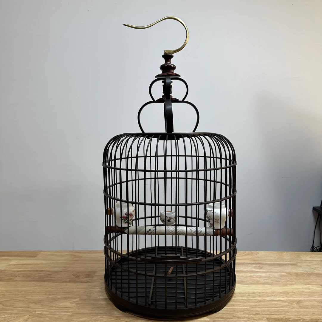 直径32cm乌木紫光檀馒头顶画眉笼