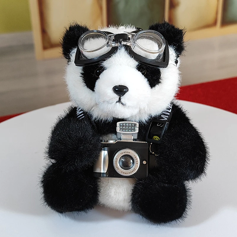 原创新款相机熊猫挂件飞行员公仔毛绒玩具女书包背包挂饰520礼物