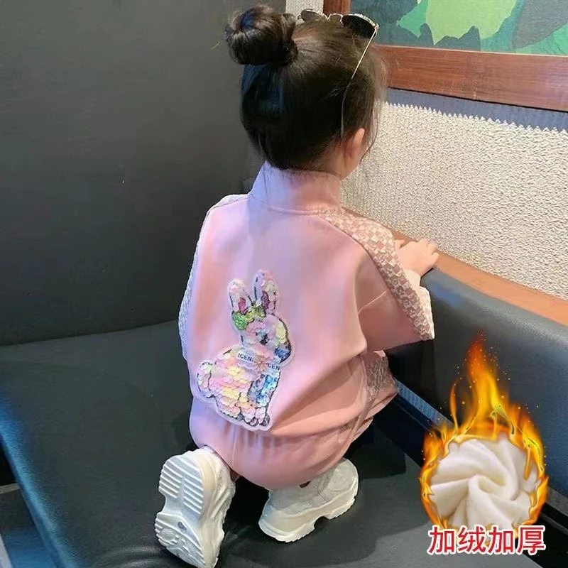 女童套装2023秋冬季新款儿童女宝宝时髦洋气开衫卫衣裤子两件套