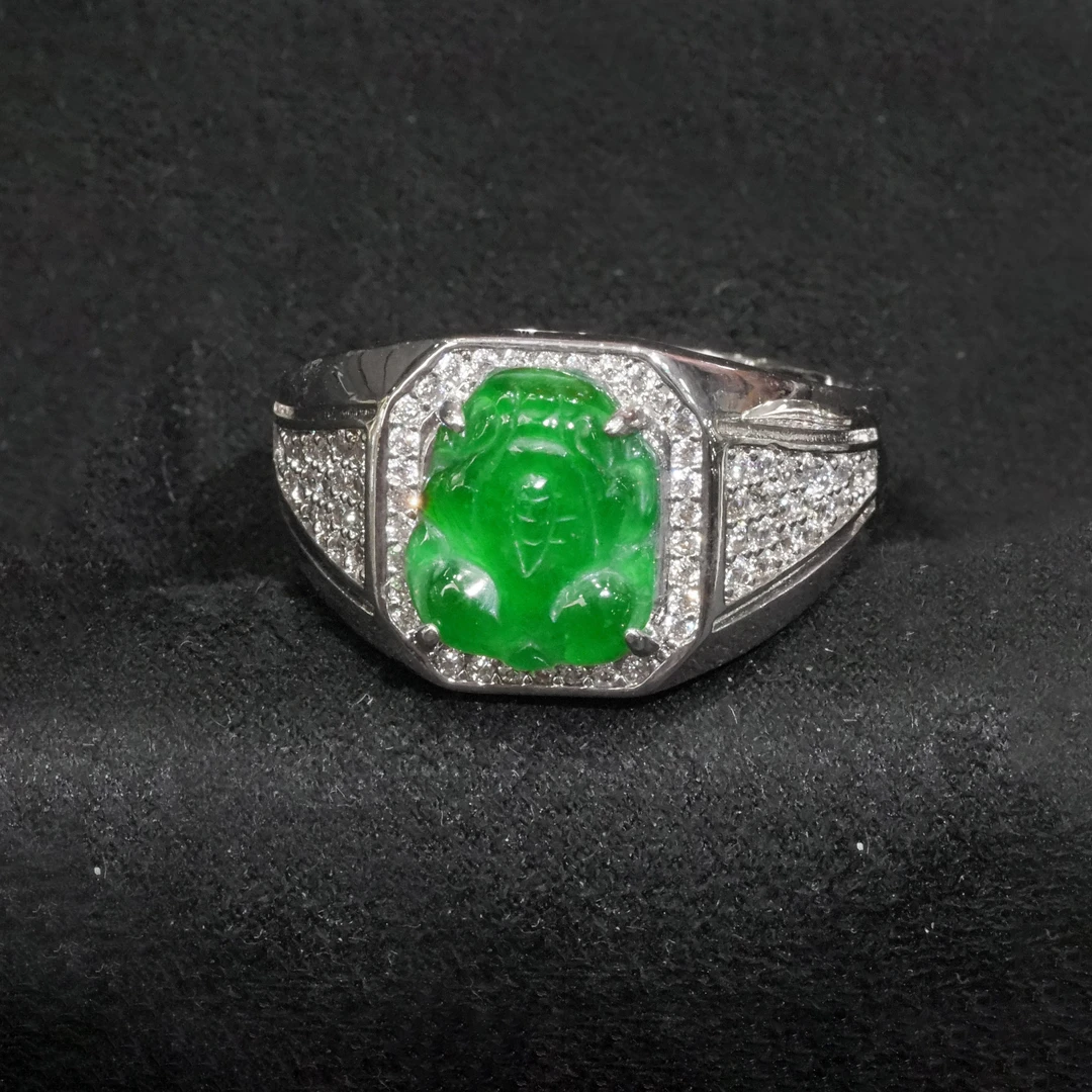 天然A货翡翠貔貅戒指多样性发其一时尚气质精致百搭豪镶设计