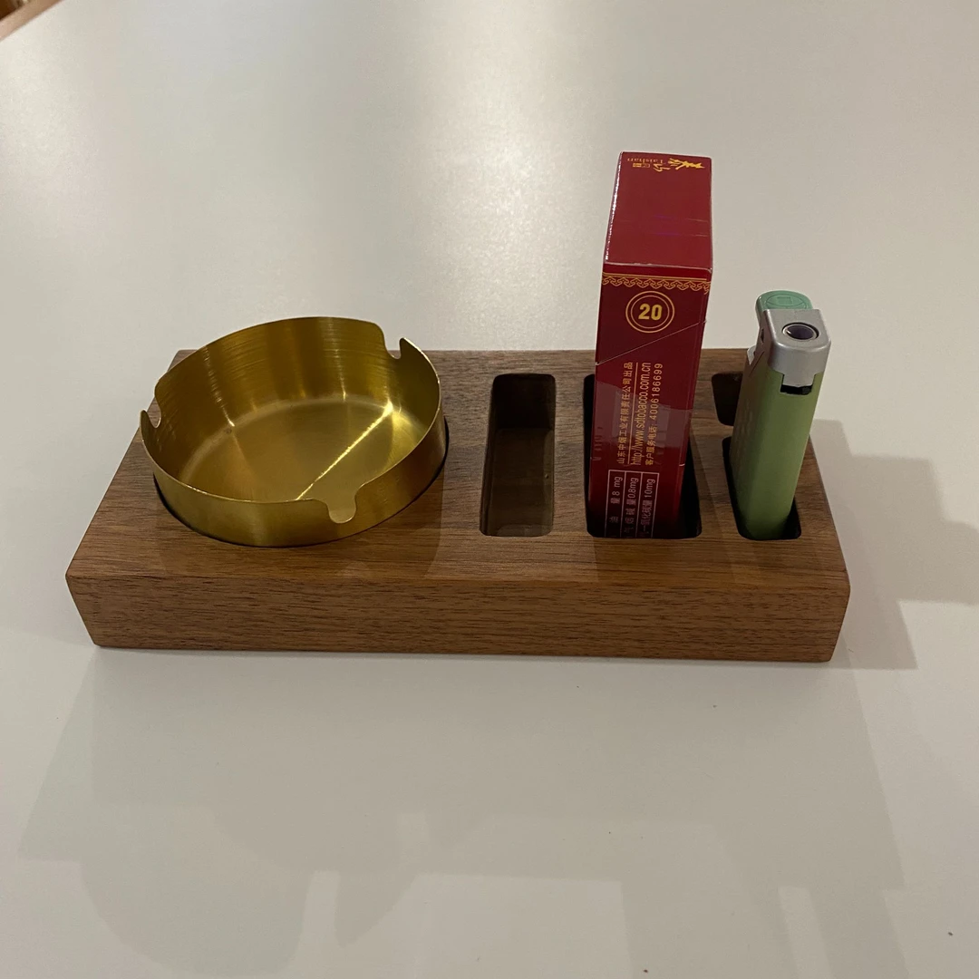 黑胡桃木烟灰缸家用客厅高级感实木高端大气新中式创意摆件送男友