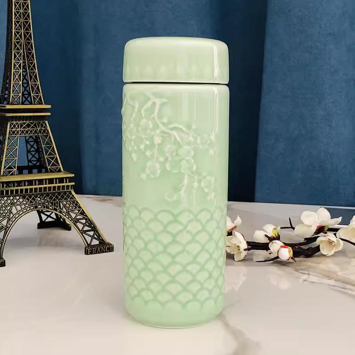 全陶瓷内胆养生杯景德镇双层中药带过滤网车载密封中药随行泡茶杯