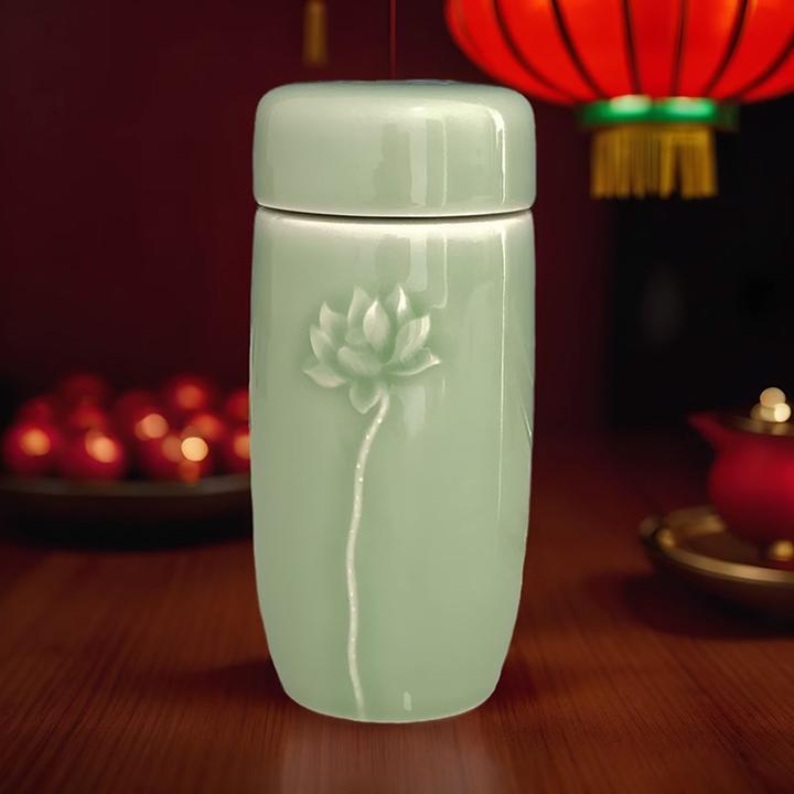 陶瓷内胆双层保温养生杯大肚杯车载便携新款古风简约珐琅彩泡茶杯