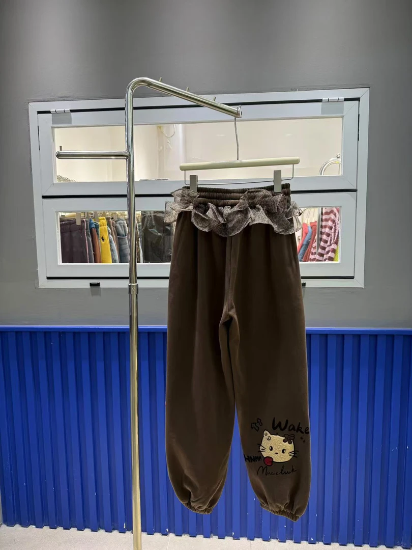 欧洲站BOHAN秀秀家2024秋冬新品荷叶纱边腰猫咪休闲卫裤欧货女装