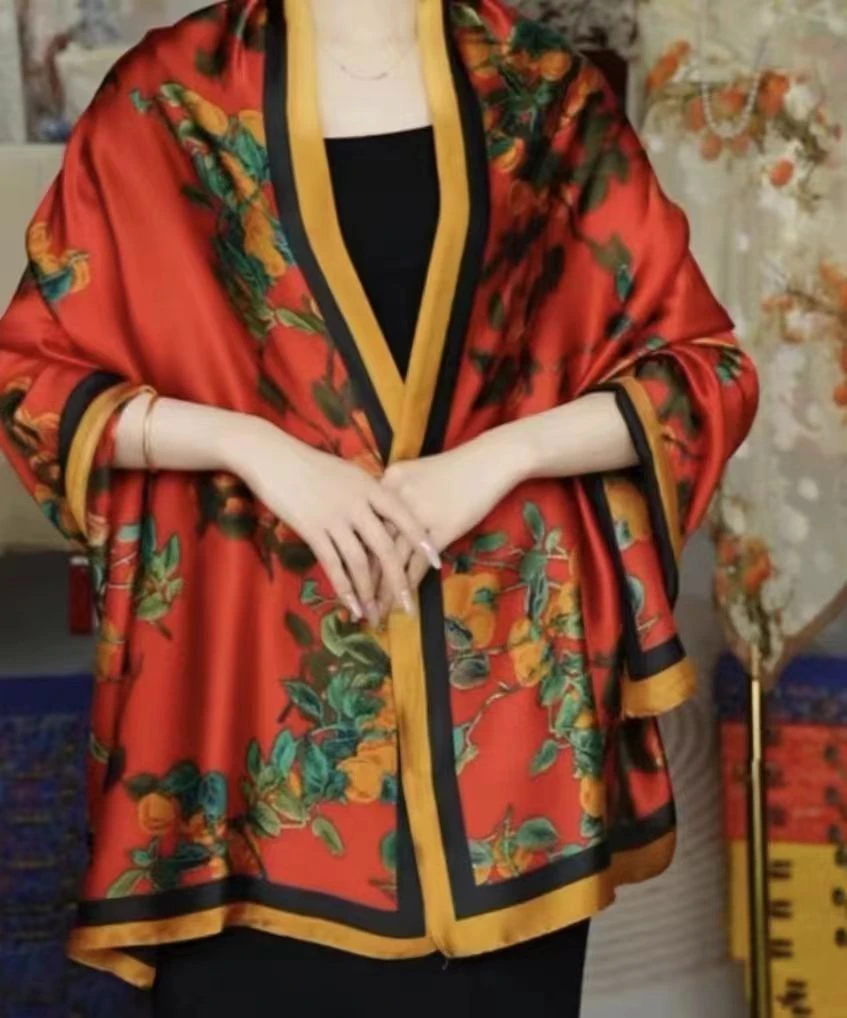 1-277 柿柿如意 丽景段90X180左右丝巾长巾 心想事成