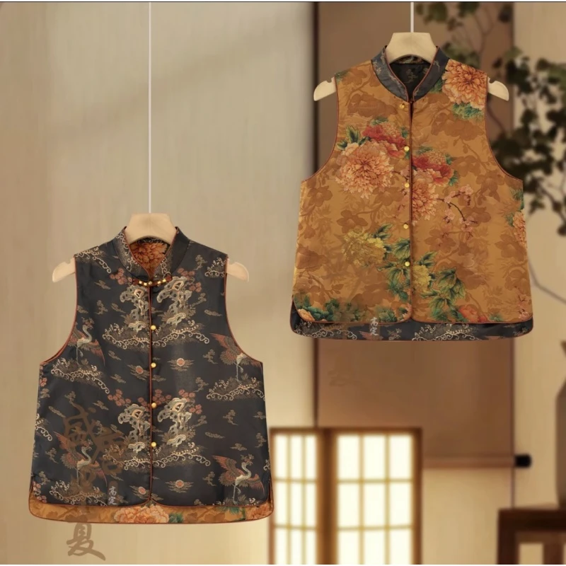 【祥云】2024 新中式正反双穿唐装盘扣马甲女士坎肩外套复古马夹