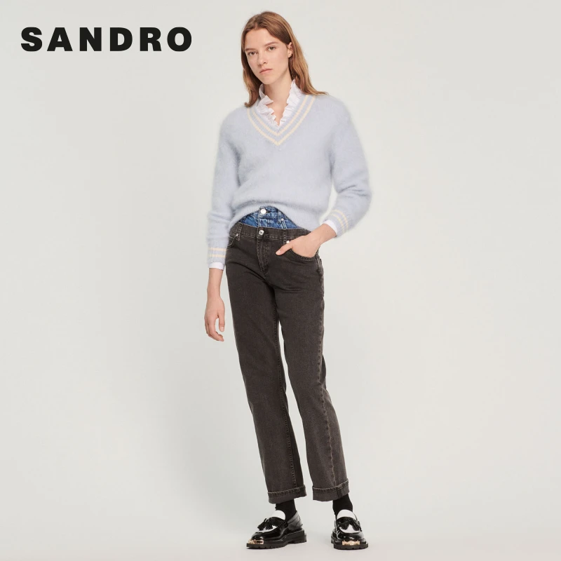 【过季款下架】sandro女装高级感V领学院风叠搭针织衫SFPPU01701