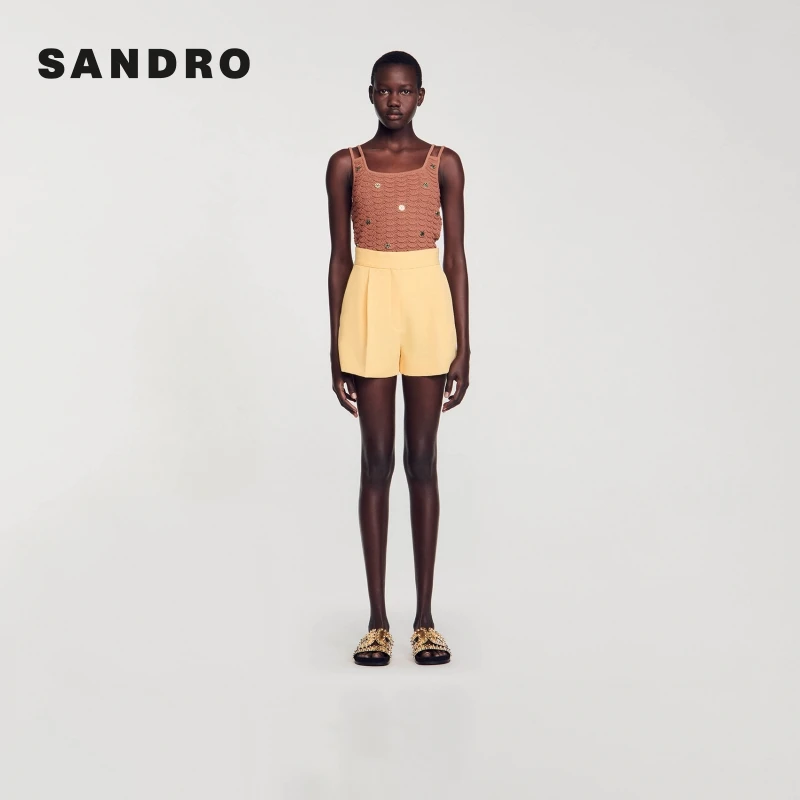 SANDRO春夏新款女装法式多巴胺亮眼直筒休闲短裤SFPSH00371