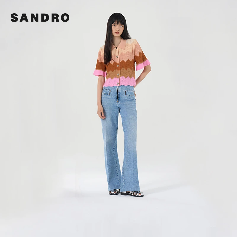 【搭搭专属】SANDRO春秋女装法式丁达尔渐变波浪针织衫SFPCA00812