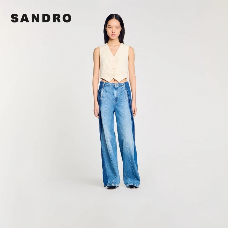 商场同款|SANDRO2025秋冬新款气质优雅仿钻饰V领马甲SFPVE01119