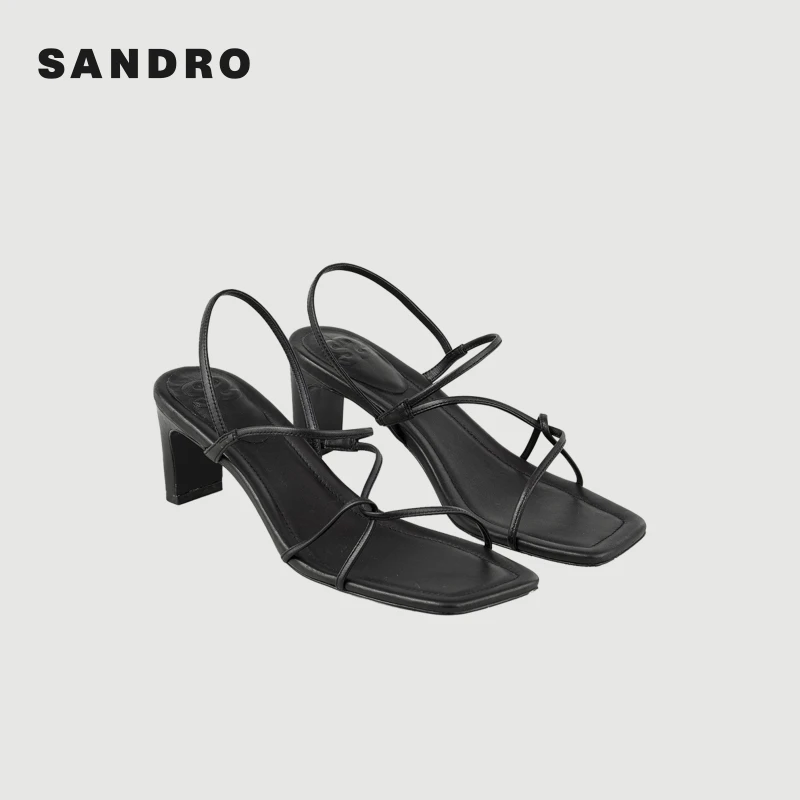 SANDRO春季新款女士法式简约粗跟露趾凉鞋高跟鞋SFACH00937