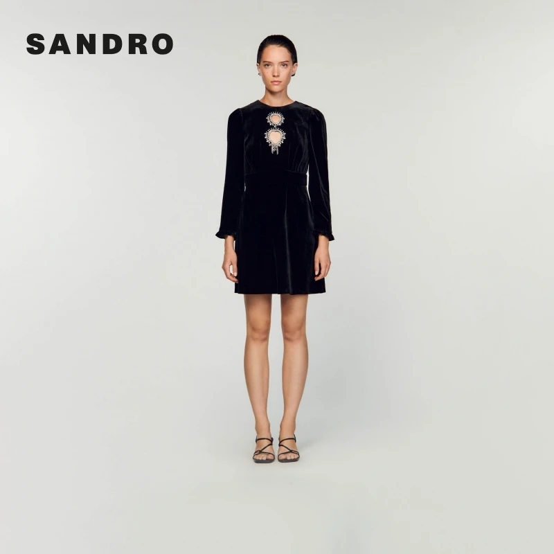 【一秒入夏】【专享款】SANDRO女装高级感钻饰绒面连衣裙SFPRO03402