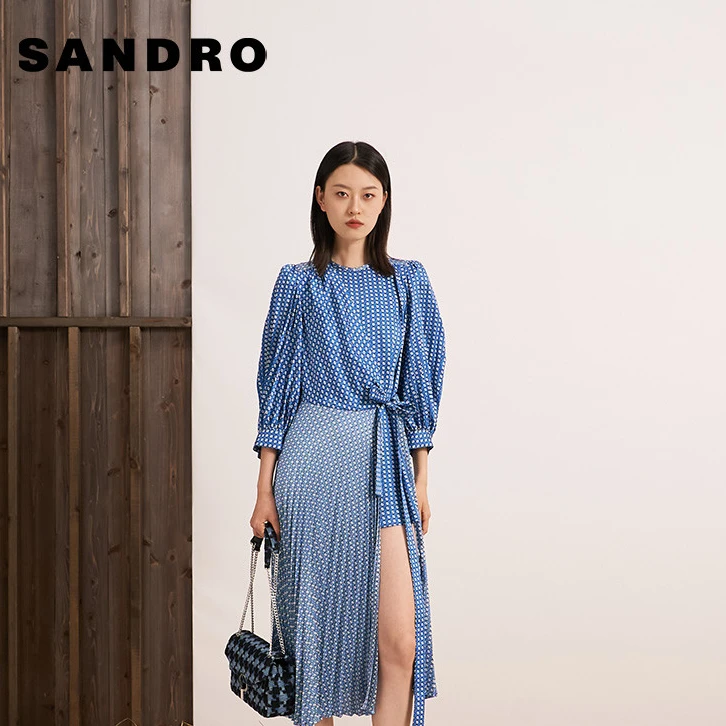 【一秒入夏】【专享款】SANDRO春夏女装气质系带开衩连衣裙SFPRO03130