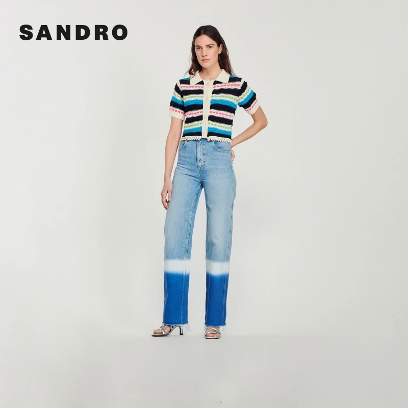 博主同款|SANDRO早秋女装时尚条纹针织开衫SFPCA00788