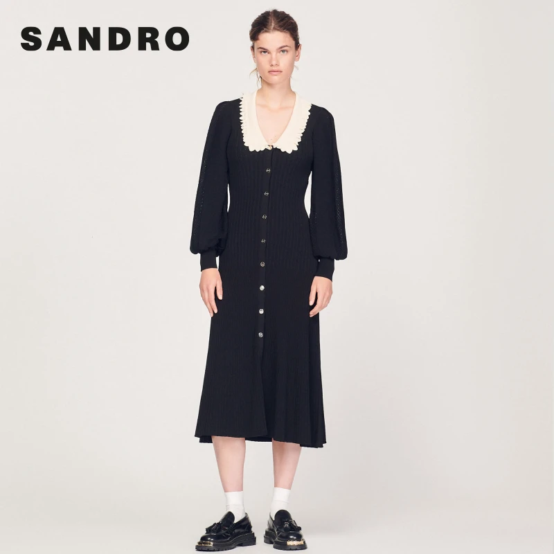 【下架】SANDRO春夏法式慵懒感泡泡袖针织裙SFPRO02497（暂下架）
