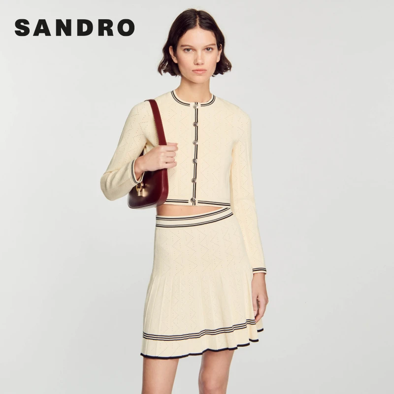 博主同款|SANDRO女装法式时尚短款修身针织开衫上衣SFPCA00875