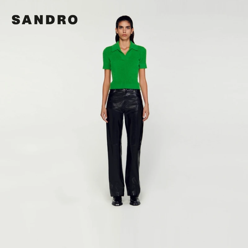 SANDRO款女装气质优雅薄荷曼波修身多巴胺针织T恤上衣SFPPU01823