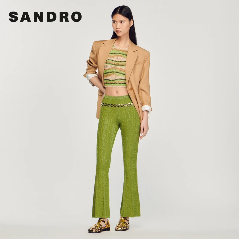 【专享款】SANDRO秋冬女装法式个性休闲微喇针织长裤SFPPA01122
