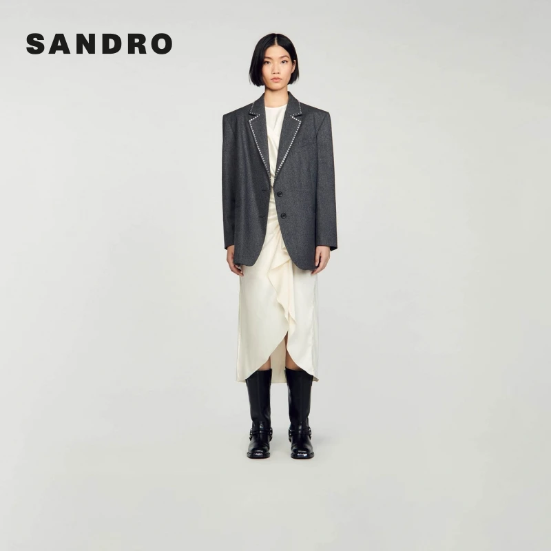 SANDRO秋冬新款女装法式通勤气质饰钻点缀领西装外套SFPVE00831