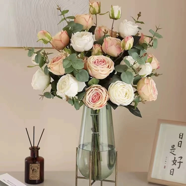 爆款欧式3头皇妃玫瑰仿真花家居餐桌花束软装装饰假花手捧花摆放