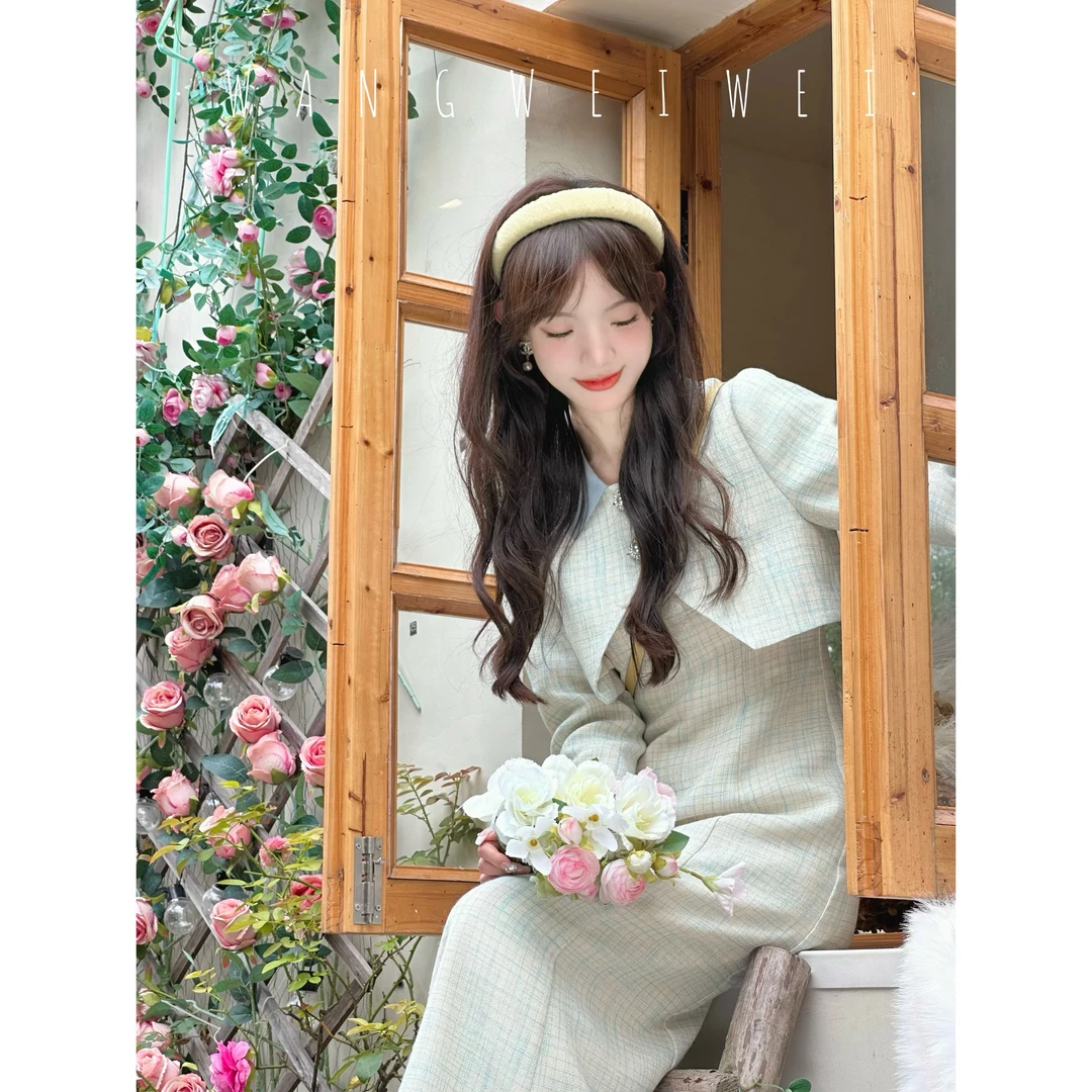 【温莎少女】2023新款拼色秋季套装女打揽吊带裙配坎肩外套两件套