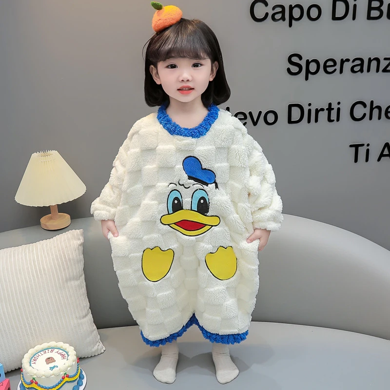 女童睡袋秋冬季法兰绒睡裙婴儿防踢被睡袍冬款可爱儿童珊瑚绒睡衣