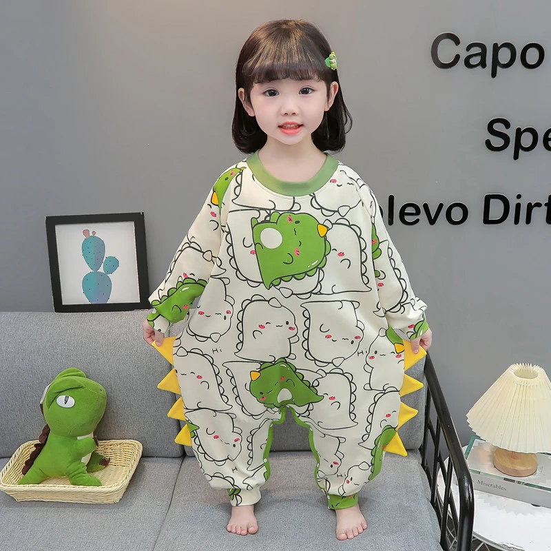 儿童秋冬长袖纯棉连体睡衣女童宝宝防踢护肚家居服小童防着凉睡袋
