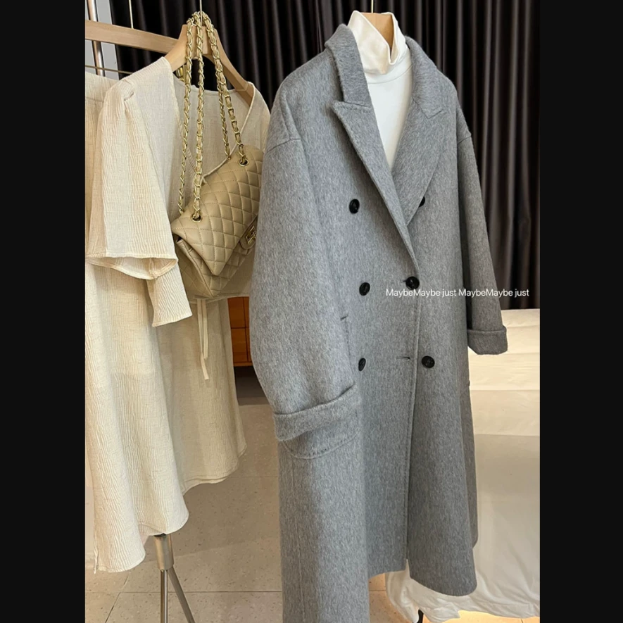 @韩系欧尼穿搭双面气质通勤翻领大衣外套   Y2338