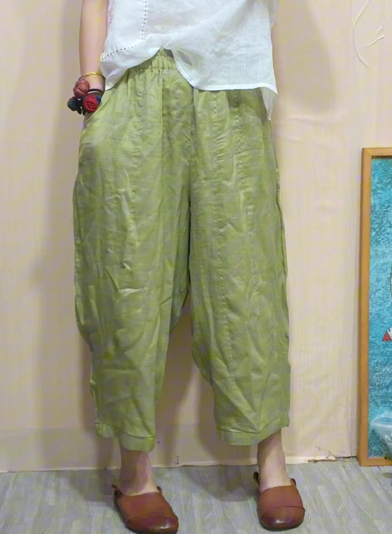 雨梦  新款苎麻双层哈伦裤百搭  【667款】