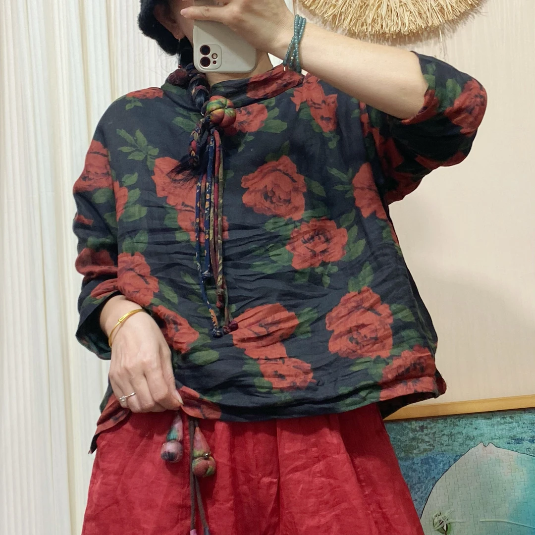 雨梦  新款上衣苎麻双层数码印花【206花色】