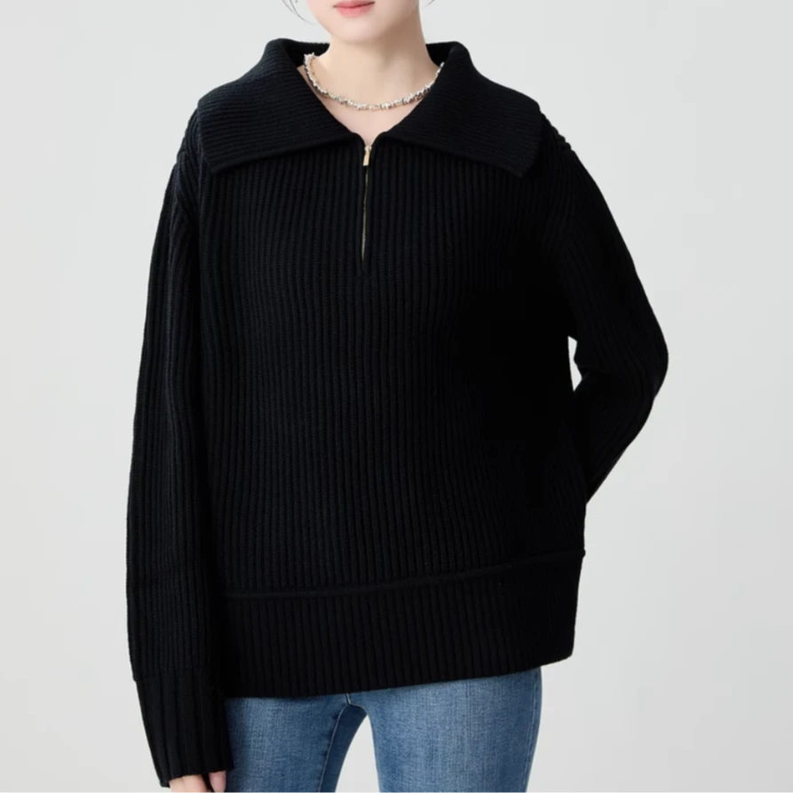 GIRDEAR/哥弟简约半拉链翻领慵懒风针织衫女1399764