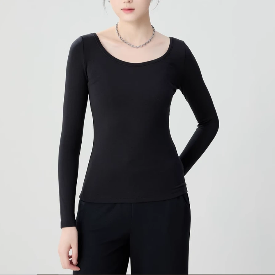 GIRDEAR/哥弟简约百搭大U领纯色修身打底保暖上衣T桖1301072