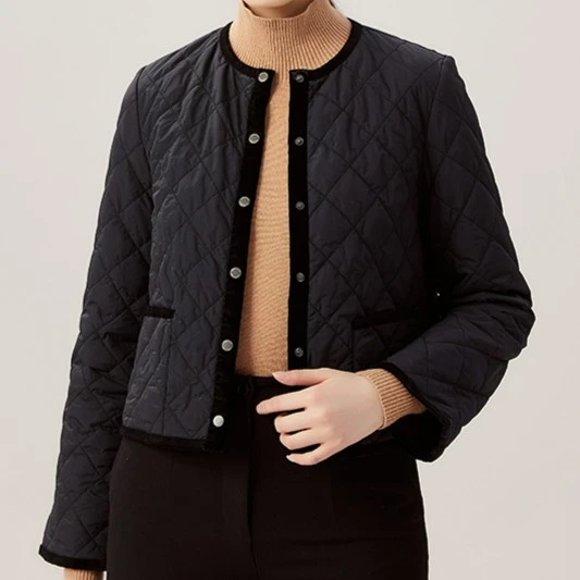 GIRDEAR/哥弟圆领小香风丝绒包边工艺棉服外套1400512