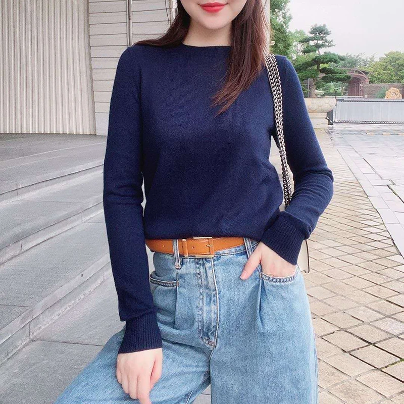 GIRDEAR哥弟秋冬圆领纯色羊绒针织显瘦打底衫毛衣羊绒卫衣1399463