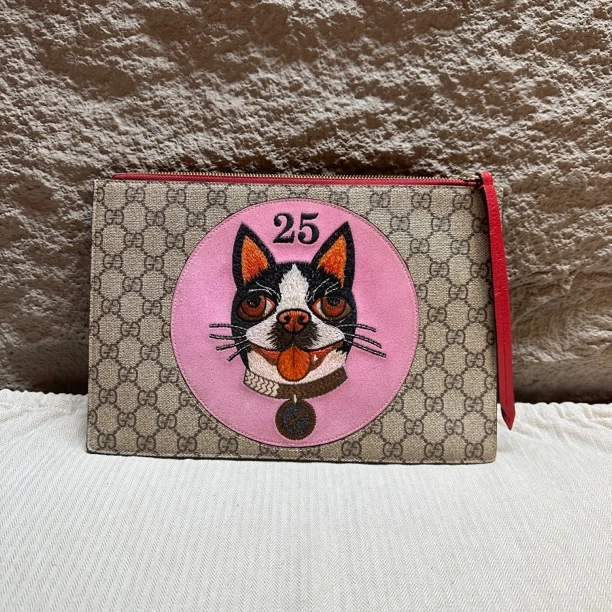 95新 GUCCI/古驰 Gucci老花小狗手拿包
