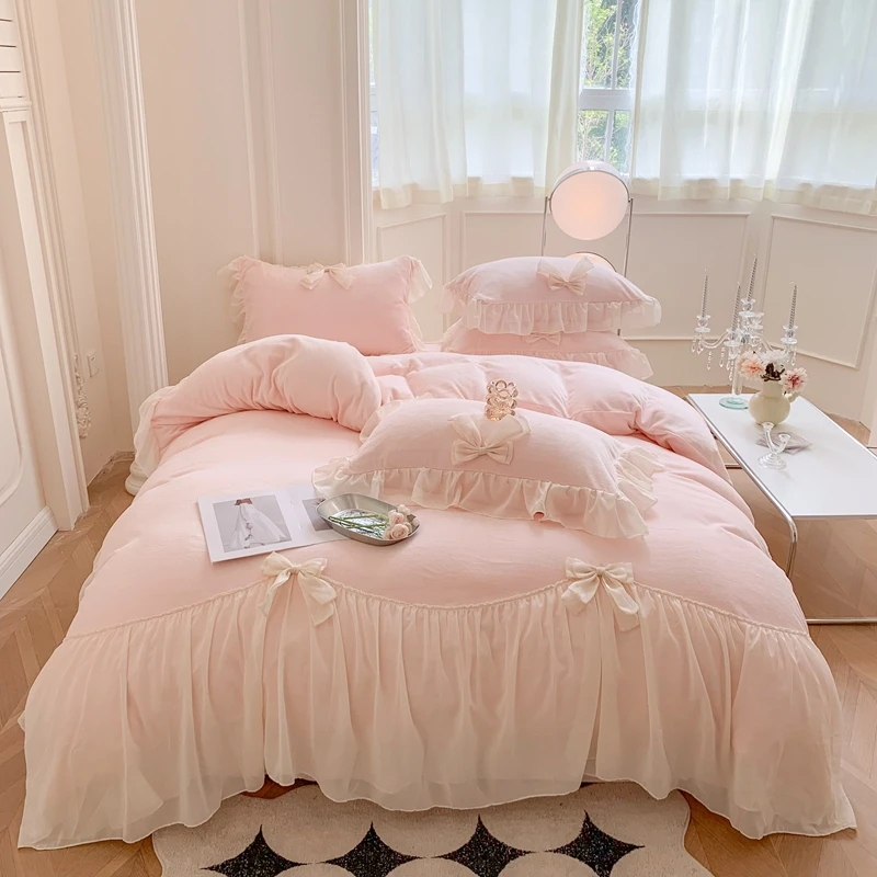 2023秋冬新款小香风甜心蝴蝶结系列牛奶绒四件套韩版少女心三件套