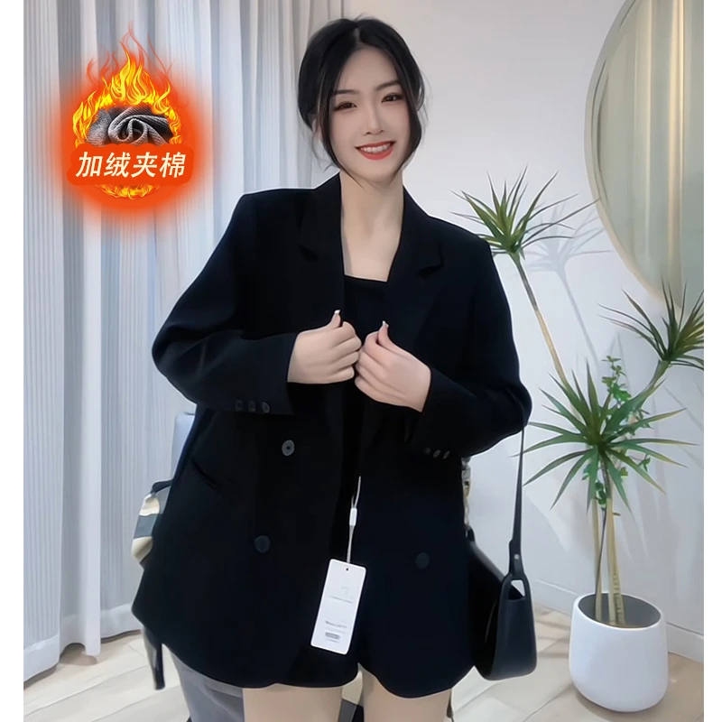 【夹棉】黑色西装外套女2024秋冬新款小个子高级感休闲百搭小西服