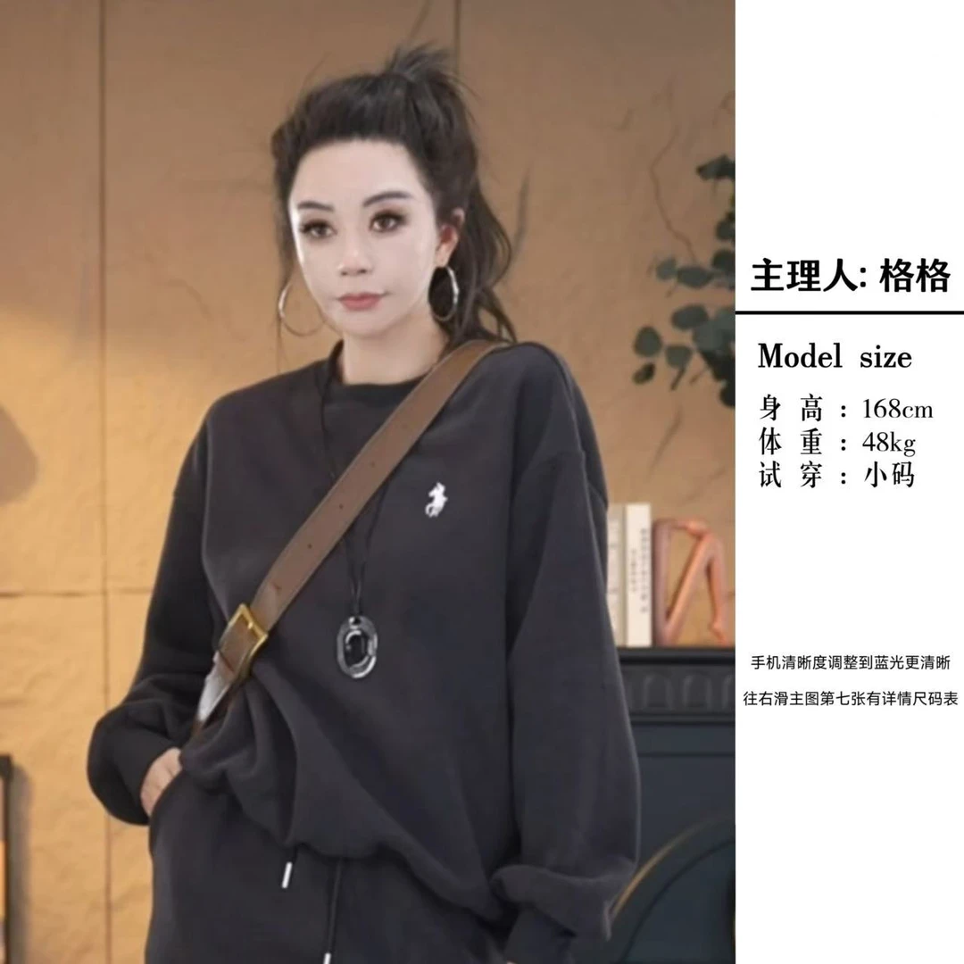 【格小姐】9681-30 秋冬时尚新款小众休闲百搭纯色简约单件圆领上衣